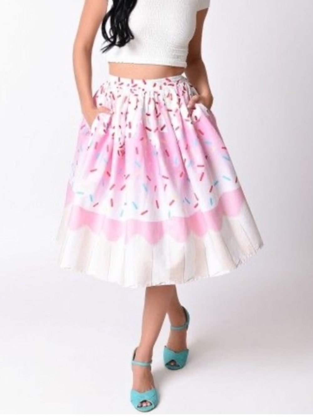Unique Vintage Cupcake Sprinkles Circle Swing Midi Skirt size Large NEW $99